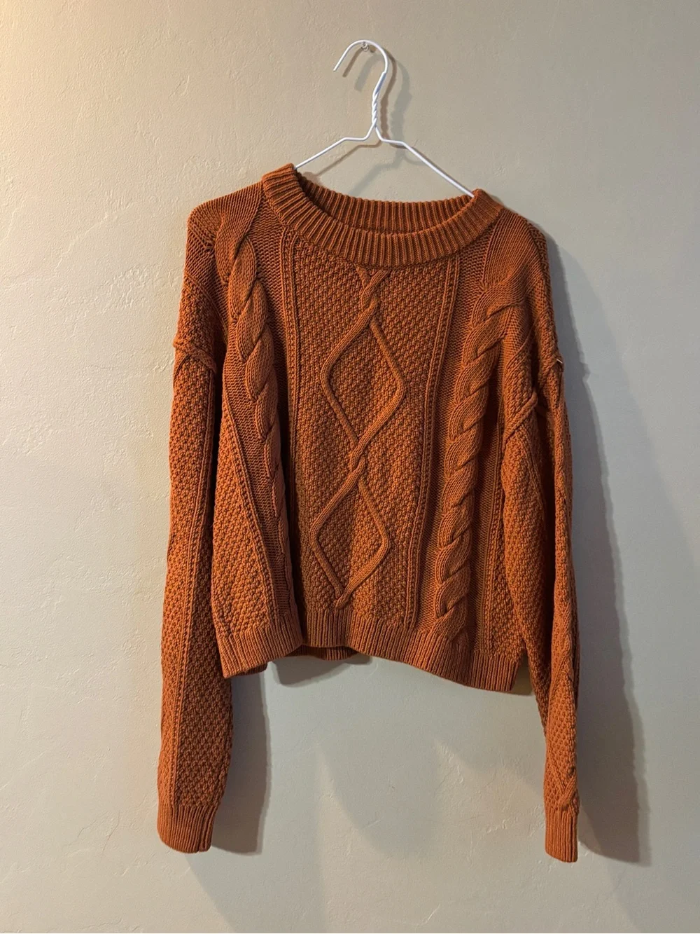 Quince 100% organic cotton cropped cable crew sweater in ginger small